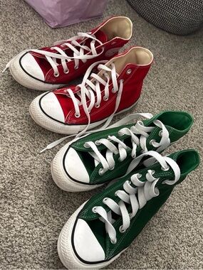 Converse High-Top Canvas Sneakers in Red and Green